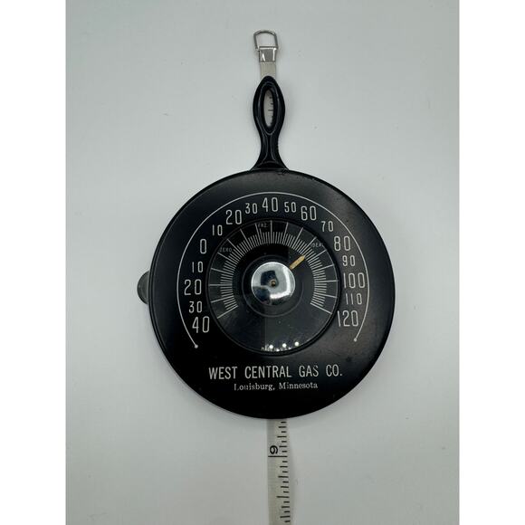 Antique 1940’s USA Made Black Skillet Shape 4” Wall Thermometer West Central Gas - Picture 4 of 4